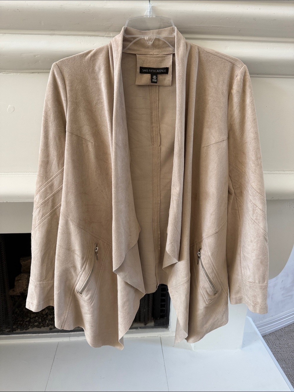 Saks Fifth Avenue Neutral Beige suede look Draped Open-Front Jacket